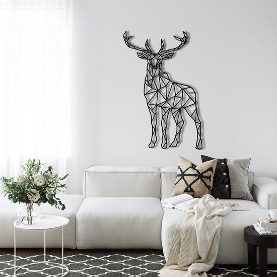 Wanddecoratie | Geometrisch Hert / Geometric Deer| Metal - Wall Art | Muurdecoratie | Woonkamer |Zwart| 50x75cm