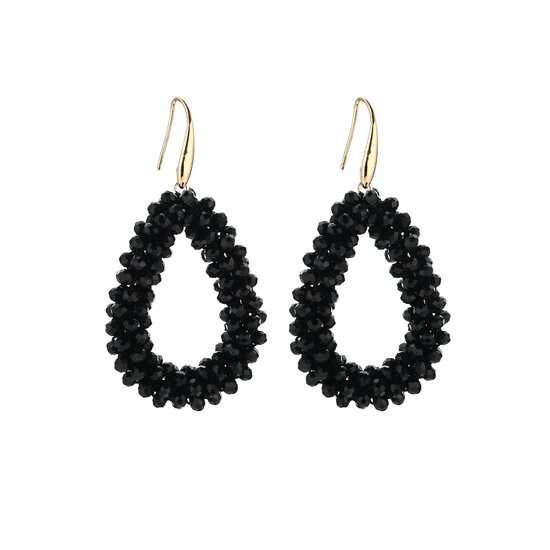 Boucles d'oreilles - Goutte - Pendentif Ovale - Perles à Facettes - Perles de Crystal - Pétillant - Vacances - Luxe - Doré - Zwart