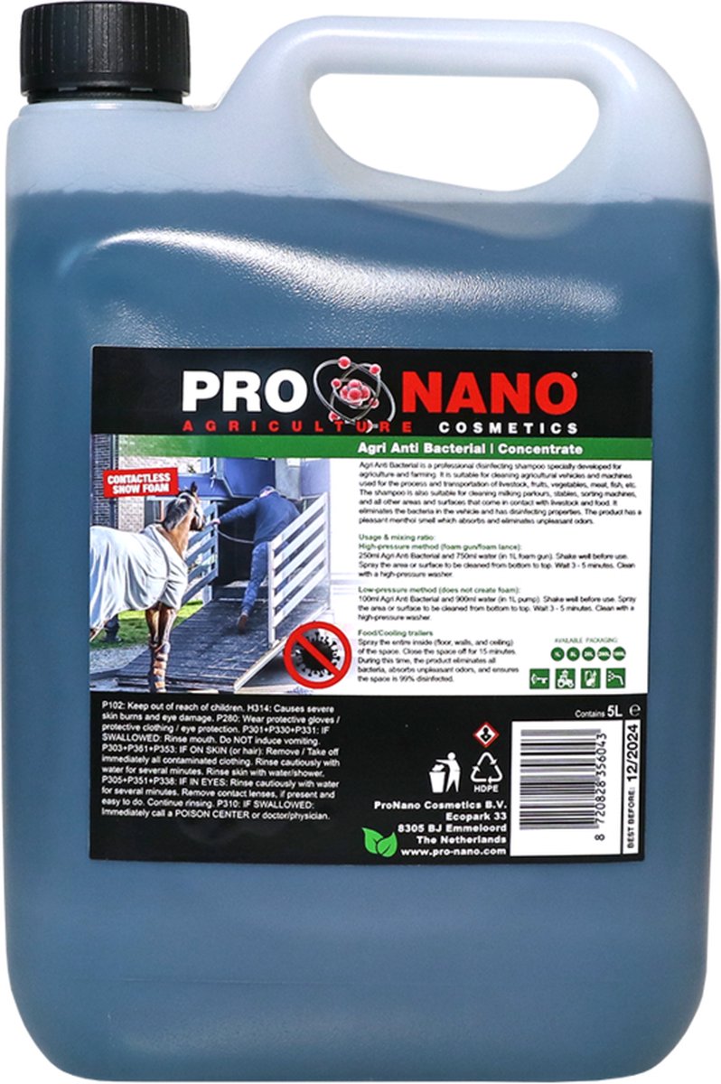 ProNano | ProNano Agri Anti Bacterial 5L | Tractor Shampoo | Professionele desinfecterende shampoo speciaal ontwikkeld voor de landbouw. Het is geschikt voor het reinigen van landbouwvoertuigen en machines