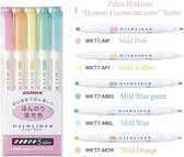 Zebra Mildliner Double Sided Tekstmarker - Fine & Bold - Pastel Colors - Set van 5 + Bag