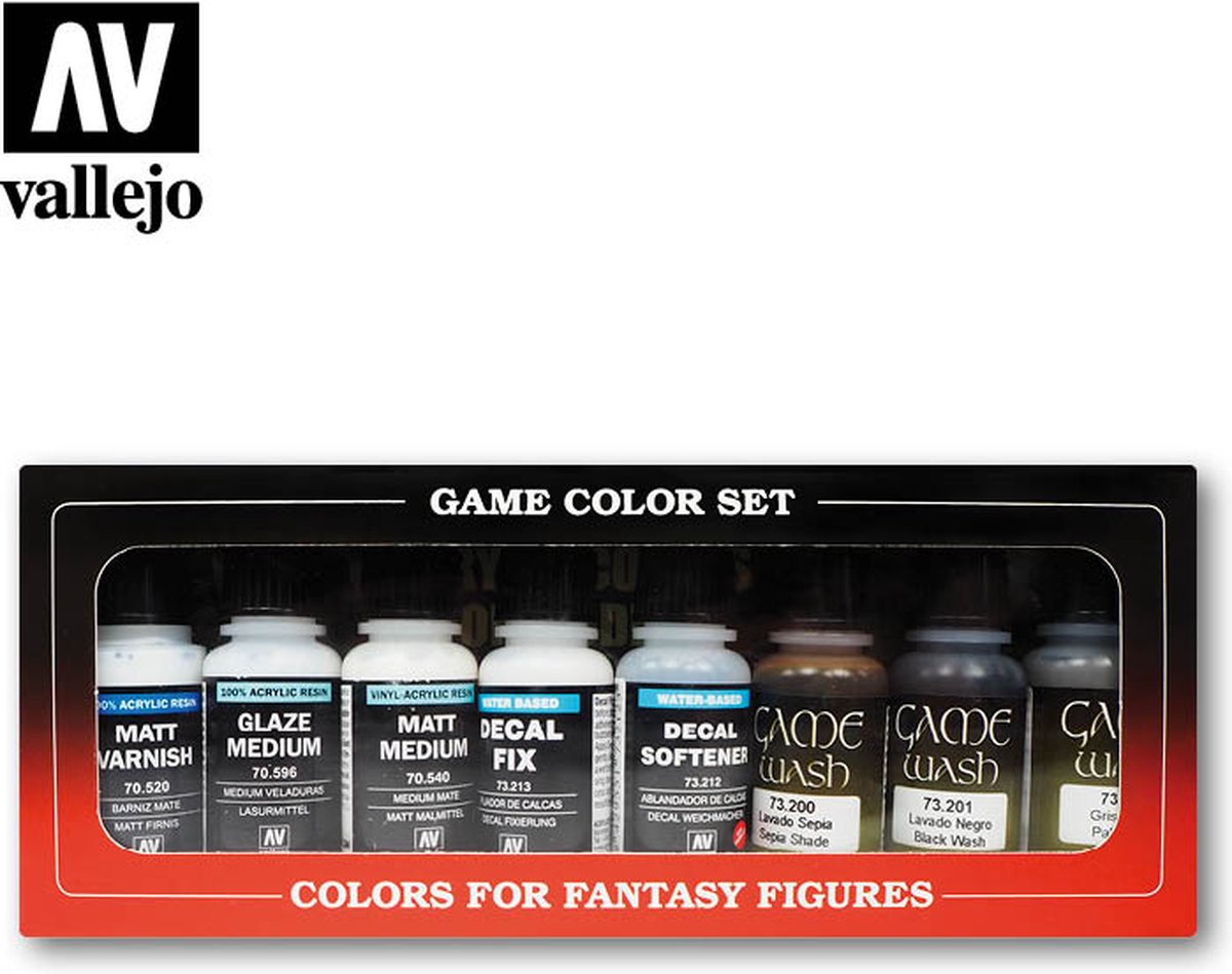 Vallejo 70136 peinture acrylique Noir, Bleu, Marron, Vert, Rouge, Jaune  Flacon 17 ml