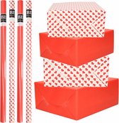 8x Rollen kraft inpakpapier pakket rood/wit met hartjes - liefde/Valentijn 200 x 70 cm/cadeaupapier/verzendpapier