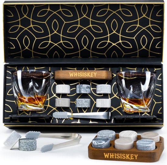 Whisiskey Luxe Whiskey Rocks Set - Whiskey Stones - 6 stuks - IJstang - Herbruikbare IJsblokjes - Graniet Whiskey Stenen Voor Glazen - Accessoires - IJklontjes Steen - Drank Koeler - Cadeau voor Man & Vrouw