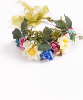 KIMU luxe grande couronne de fleurs bleu blanc vieux rose fleur serre-tête fée