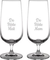 Gegraveerde bierglas op voet 41cl De Leukste Mem-De Leukste Heit