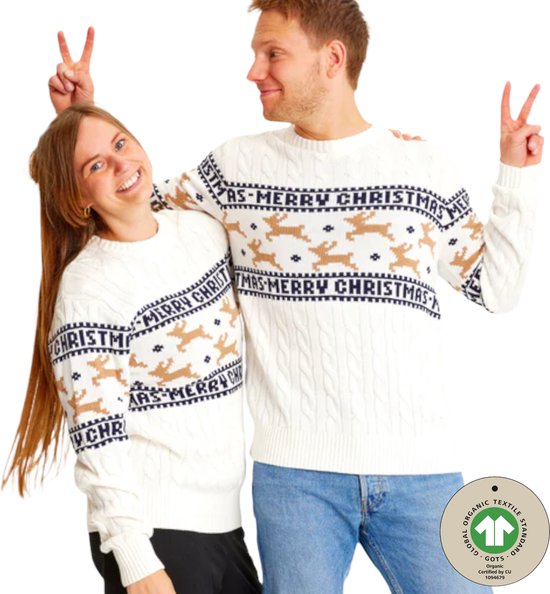 Ugly Christmas Sweater Women & Men - Pull de Noël " Wit Traditionnel & Élégant" - 100% Katoen Biologique - Pull de Noël Homme & Femme Taille XL