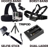 Ensemble d'accessoires 5 en 1 pour EKEN et GoPro Action Camera - Chargeur de batterie double - Poitrine et bandeau - Selfie Stick