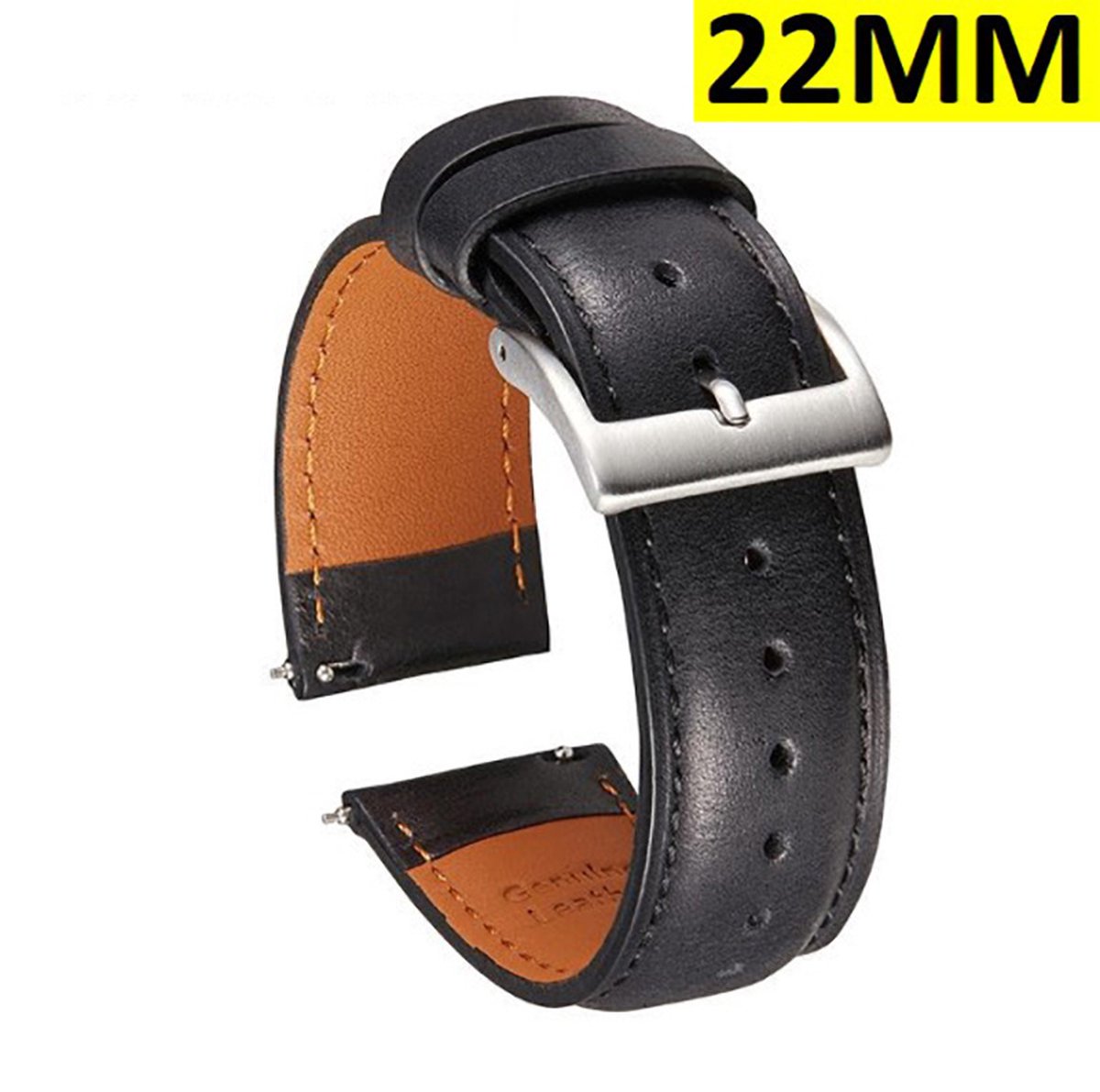 Lederen Horloge Band - Horlogebandje - Universeel - 22MM - Zwart
