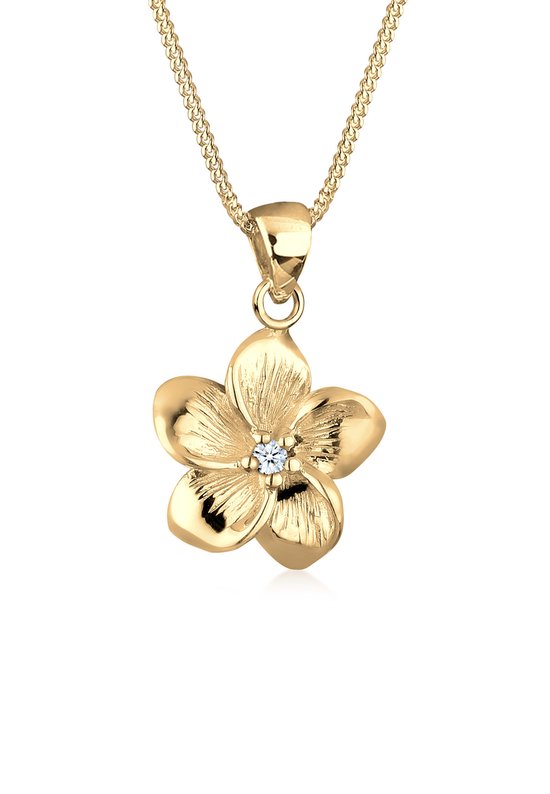 Elli Frangipani Bloem Diamant 0.03 Kt 925 Zilver 45cm Elli DIAMONDS Frangipani Blüte Diamant (0.03 Ct) 925 Silber Elli Frangipani Bloem Hanger 925 Sterling Zilver 0.03 Ct