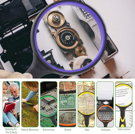 10x Vergrootglas met glazen lens en rubberen grip, ideaal voor