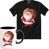 Kerstman - T-Shirt met mok - Heren - Zwart - Maat XL