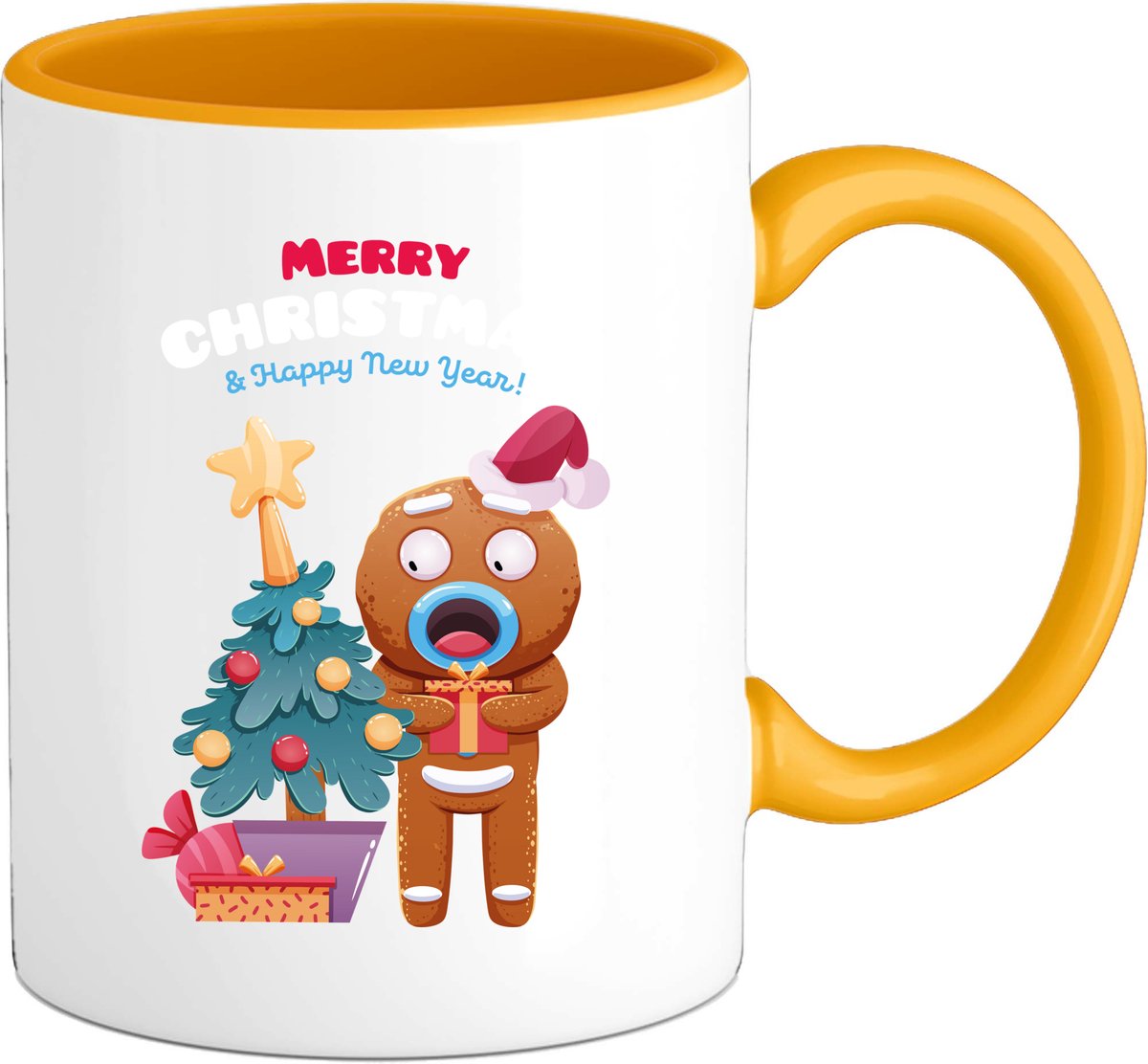 Merry christmas - oliebol buddy - Mok - Geel