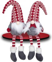 Without Lemon - Christmas Setje van 2 stuks Kerst Zweedse Kabouter Pop - Pluche Zweedse - Rood Wit Hartjes hartjes - Gnome Kerst Decor - Scandinavische Tomte Nordic - Elf Speelgoed - Xmas Ornament - 2 stuks - Kerstpoppen