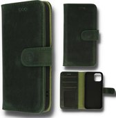 Apple iPhone 14 Pro Hoesje Groen - Handgemaakt Echt Lederen Portemonnee Book Case met 3x Kaarthouder