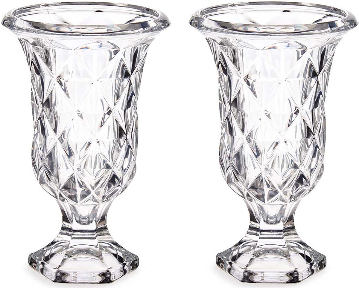 Giftdecor Bloemenvazen 2x stuks - Rhombus transparant glas - 15 x 24 cm