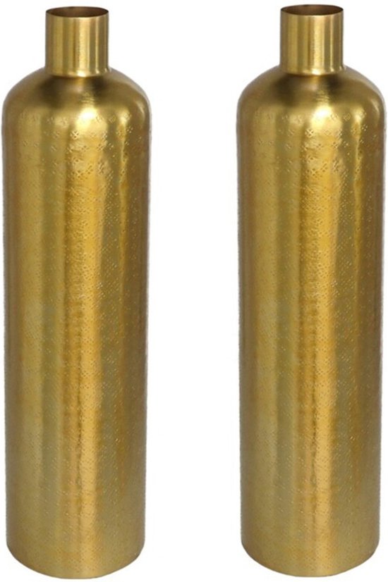 Gerim - 2x Bloemenvaas fles vorm van metaal 42 x 10.5 cm metallic goud