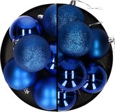 Boules de Noël - 18x pièces - bleu - 6 et 8 cm - plastique