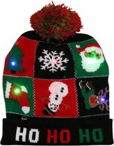 Winkrs | Kerstmuts "Ho Ho Ho" met LED lampjes - Muts met gekleurde lichtjes - Kerstman/Sneeuwpop