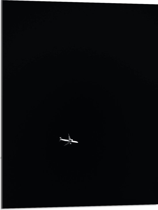 WallClassics - Acrylglas - Wit Vliegtuig op Zwarte Achtergrond - 60x80 cm Foto op Acrylglas (Met Ophangsysteem)