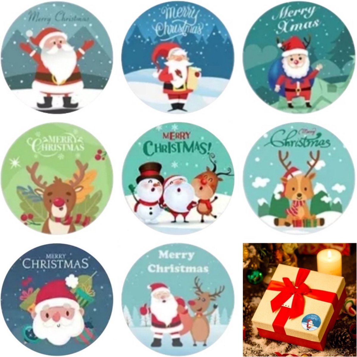 Kerst stickers ● MERRY CHRISTMAS ● 50 stuks - 8 verschillende - promoten bedrijf - webshop - hobby - groet - kado - post - pakket - klanten