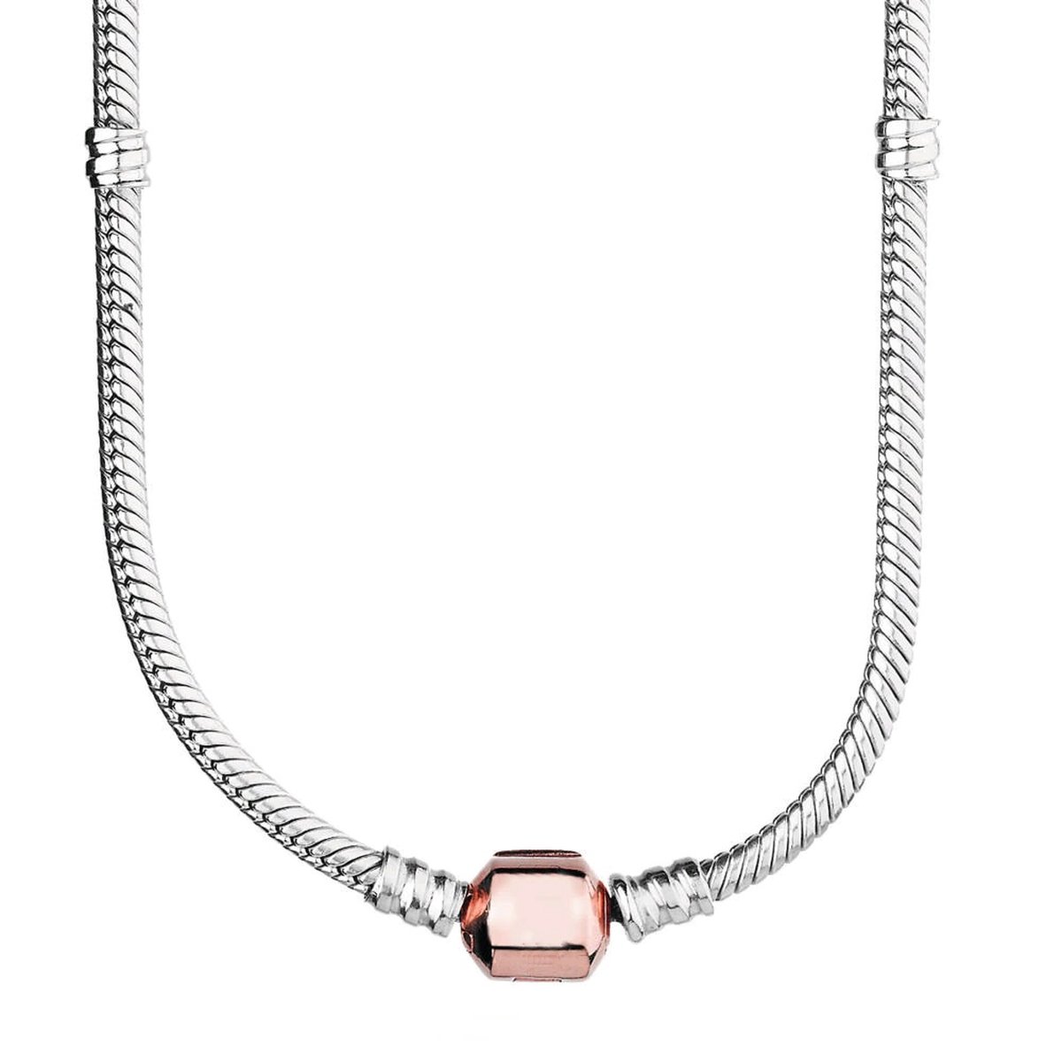 Fler® | Halsketting 925 Sterling Zilver | 925 Sterling Zilver Halsketting | Rosegoud Hanger | geschikt voor alle populaire bedelcollecties | Kerst cadeau | Valentijnsdag kado | lengte 50 cm