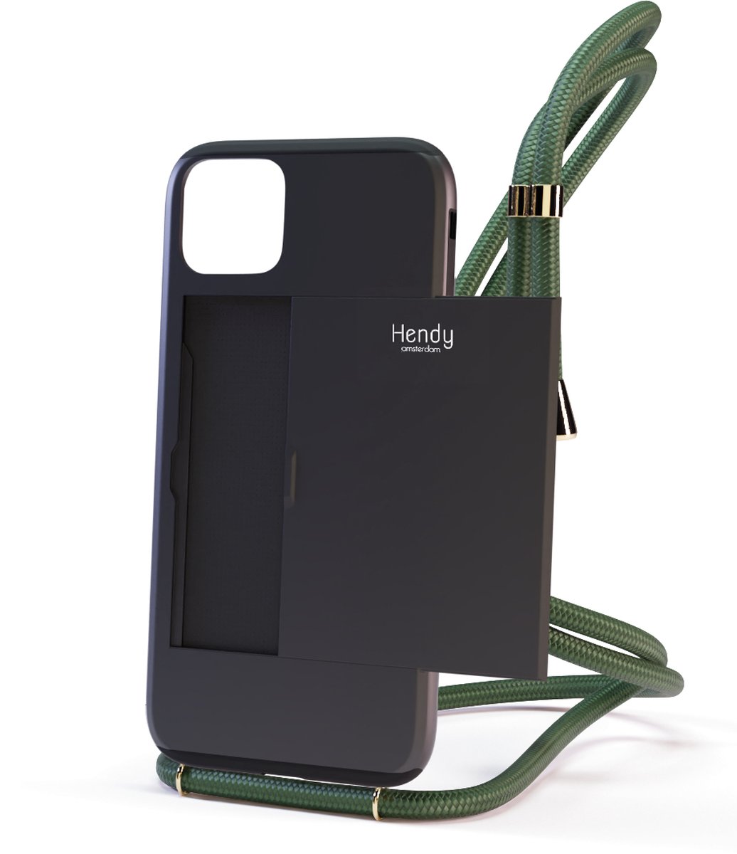 Hendy telefoonhoesje met koord - Sophisticated (ruimte voor pasjes) - Army Green  - iPhone 11 Pro