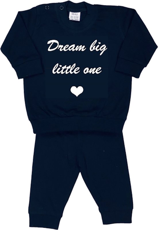 La Petite Couronne Pyjama 2-Delig "Dream big little one" Unisex Katoen Zwart/wit Maat 56/62