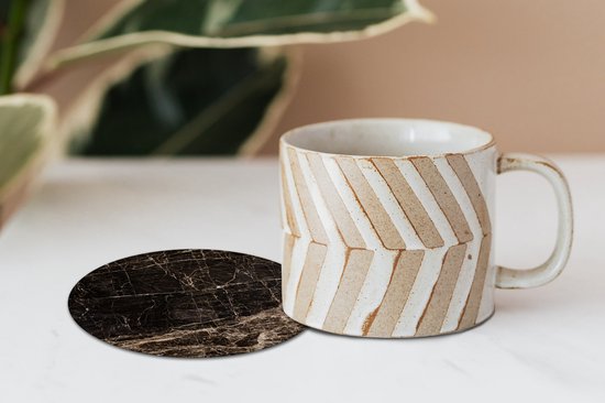 Sous- Sous-verres pour verres - Ronds - Imprimé marbré - Zwart - Marron - Classique - 10x10 cm - Sous-verres - 6 pièces