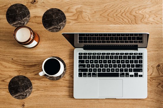 Sous- Sous-verres pour verres - Ronds - Imprimé marbré - Zwart - Marron - Classique - 10x10 cm - Sous-verres - 6 pièces