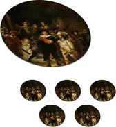 Onderzetters voor glazen - Rond - De Nachtwacht - Schilderij van Rembrandt van Rijn - 10x10 cm - Glasonderzetters - 6 stuks