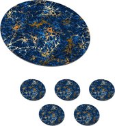 Onderzetters voor glazen - Rond - Marmer - Textuur - Goud - Blauw - 10x10 cm - Glasonderzetters - 6 stuks
