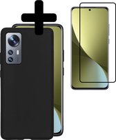 Hoesje Geschikt voor Xiaomi 12X Hoesje Siliconen Case Met Screenprotector - Hoes Geschikt voor Xiaomi 12X Hoes Siliconen - Zwart.