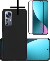 Xiaomi 12 Pro Case Back Cover Housse en Siliconen avec protecteur d'écran - Zwart