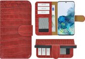 MoDo hoesje Geschikt voor Samsung Galaxy S20 FE - Echt Leer Book Case - Croco Rood