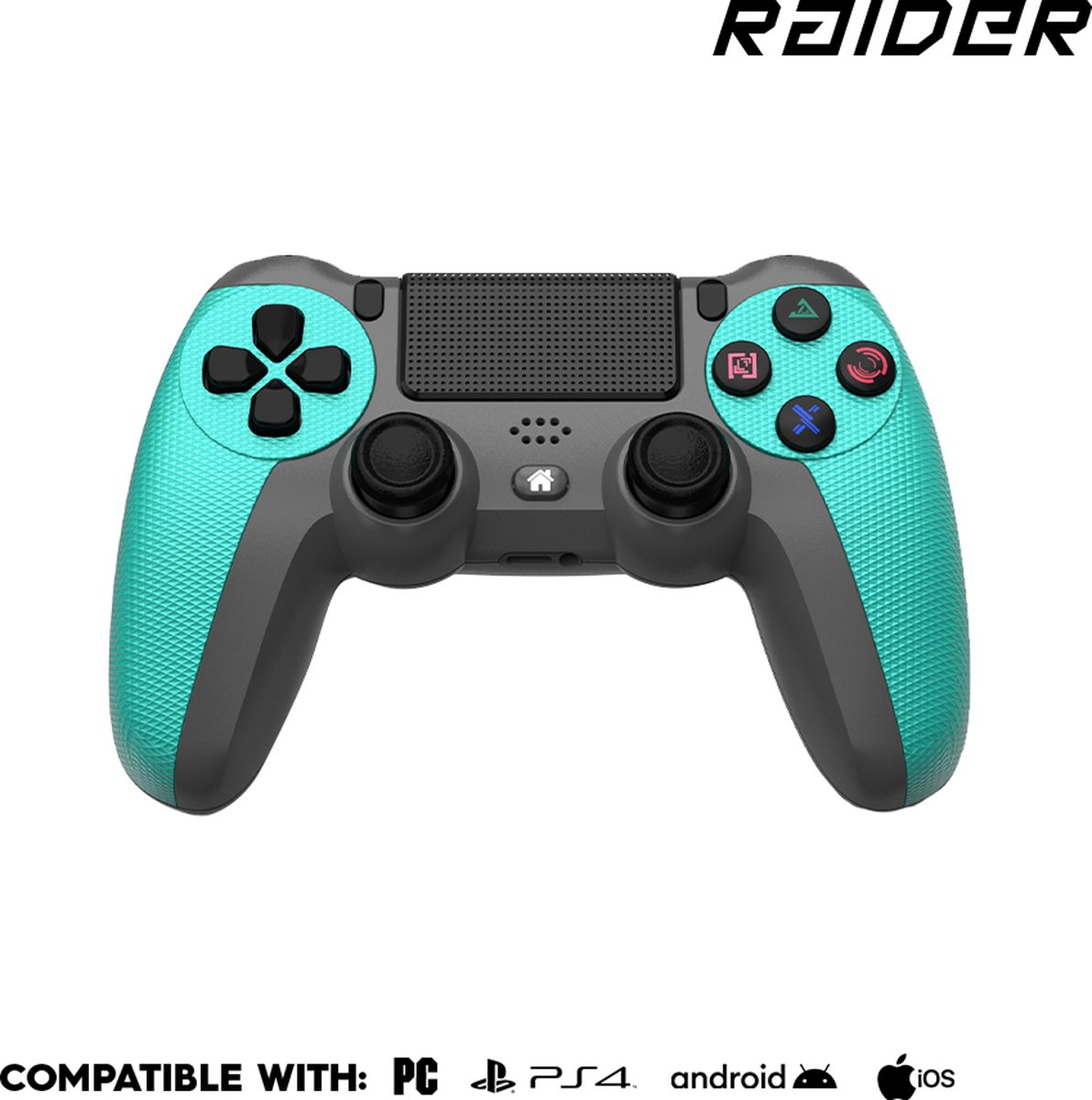 RAIDER PRO Game Controller - Draadloos - Bluetooth - Geschikt voor PC, PS4 en smartphone - Turquoise