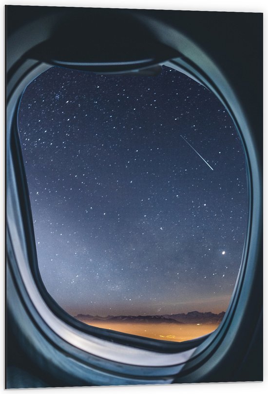 WallClassics - Dibond - sterrenhemel vanuit Vliegtuig - 60x90 cm Foto op Aluminium (Met Ophangsysteem)