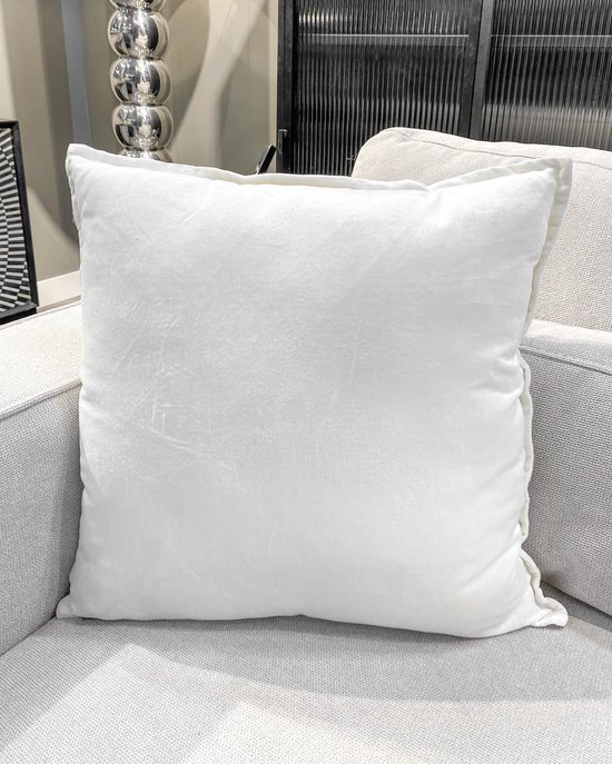 Colmore cushion white velvet - Luxe sierkussen - Wit - Fluweel - 50x50cm - Inclusief binnenkussen