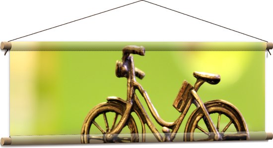 WallClassics - Textielposter - Miniatuurbeeld van Gouden Fiets - 90x30 cm Foto op Textiel