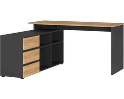 Hoekbureau RIO Eiken - Grafiet - 146x145cm - Hoekbureau - Met opbergruimte - Hoogte 77 cm - Met lades