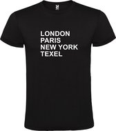 Zwart T-shirt 'LONDON, PARIS, NEW YORK, TEXEL' Wit Maat XL