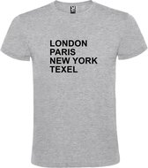 Grijs T-shirt 'LONDON, PARIS, NEW YORK, TEXEL' Zwart Maat 4XL