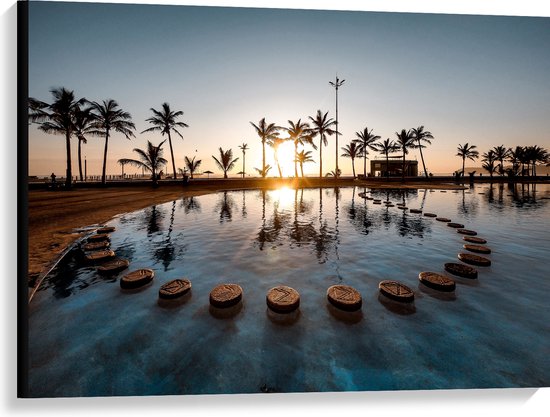 WallClassics - Canvas  - Tropisch Meer met Palmbomen - 100x75 cm Foto op Canvas Schilderij (Wanddecoratie op Canvas)