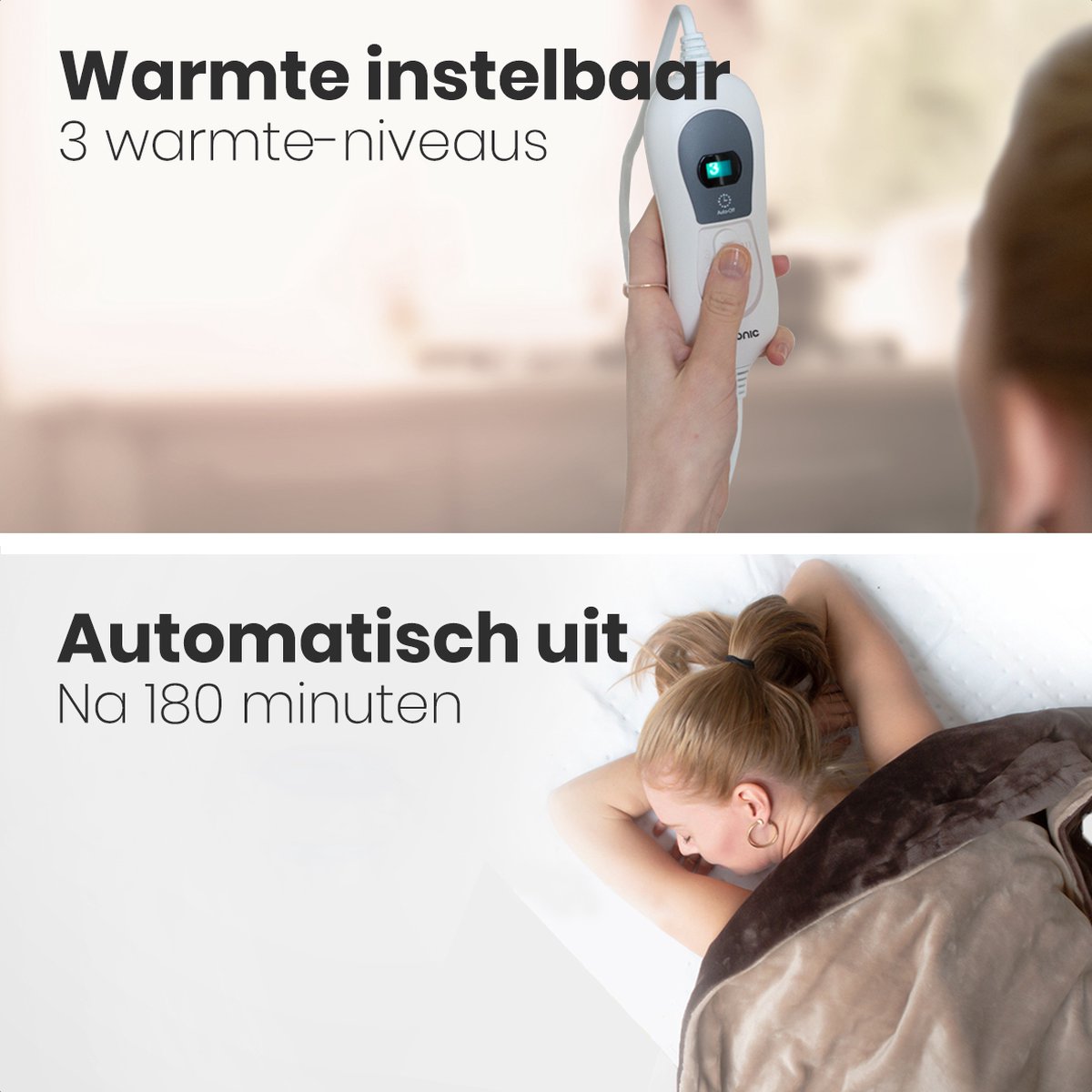 Auronic Elektrische Deken - 200 x 180 cm - 2 Persoons Warmtedeken - 3 Warmtestanden met Timer - Verwarmingsdeken - Bruin – foto 4