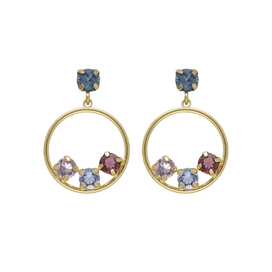 Victoria Cruz A4328-MDT Boucles d'oreilles pendantes d'Oreilles en Argent avec Pierres de Cristal - Cercle - Rose et Blauw - 26,5x18,3mm - Argent - Plaqué Or/ Or sur Argent