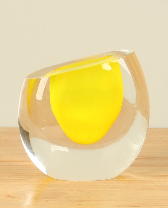 Vaasje glas ovaal geel, 11 cm - glasvaasje geel (pol-005)