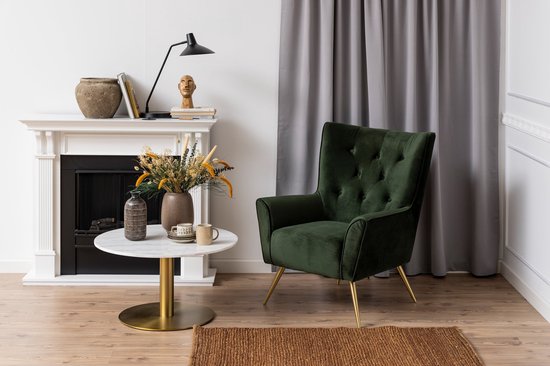 Table basse ronde Carlos ø80cm - marbre blanc/laiton - Actona - Tables basses en marbre - Blanc - Marbre|Métal - Tables basses en marbre