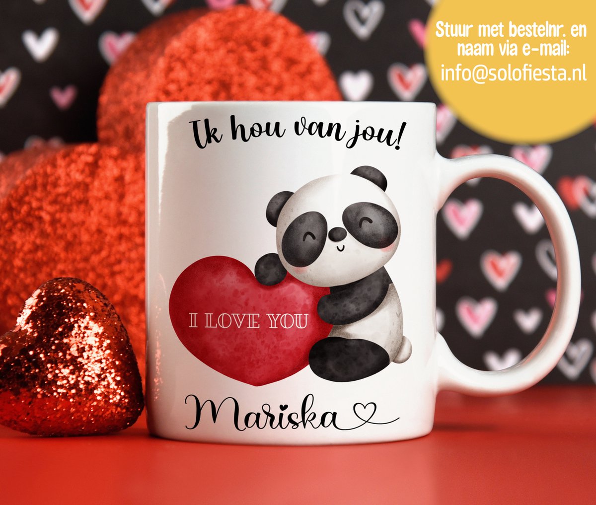 Panda Love “Ik Hou Van Jou” - Beker - Valentijnscadeau - Mok met naam - Valentijn - Gratis Inpak Service