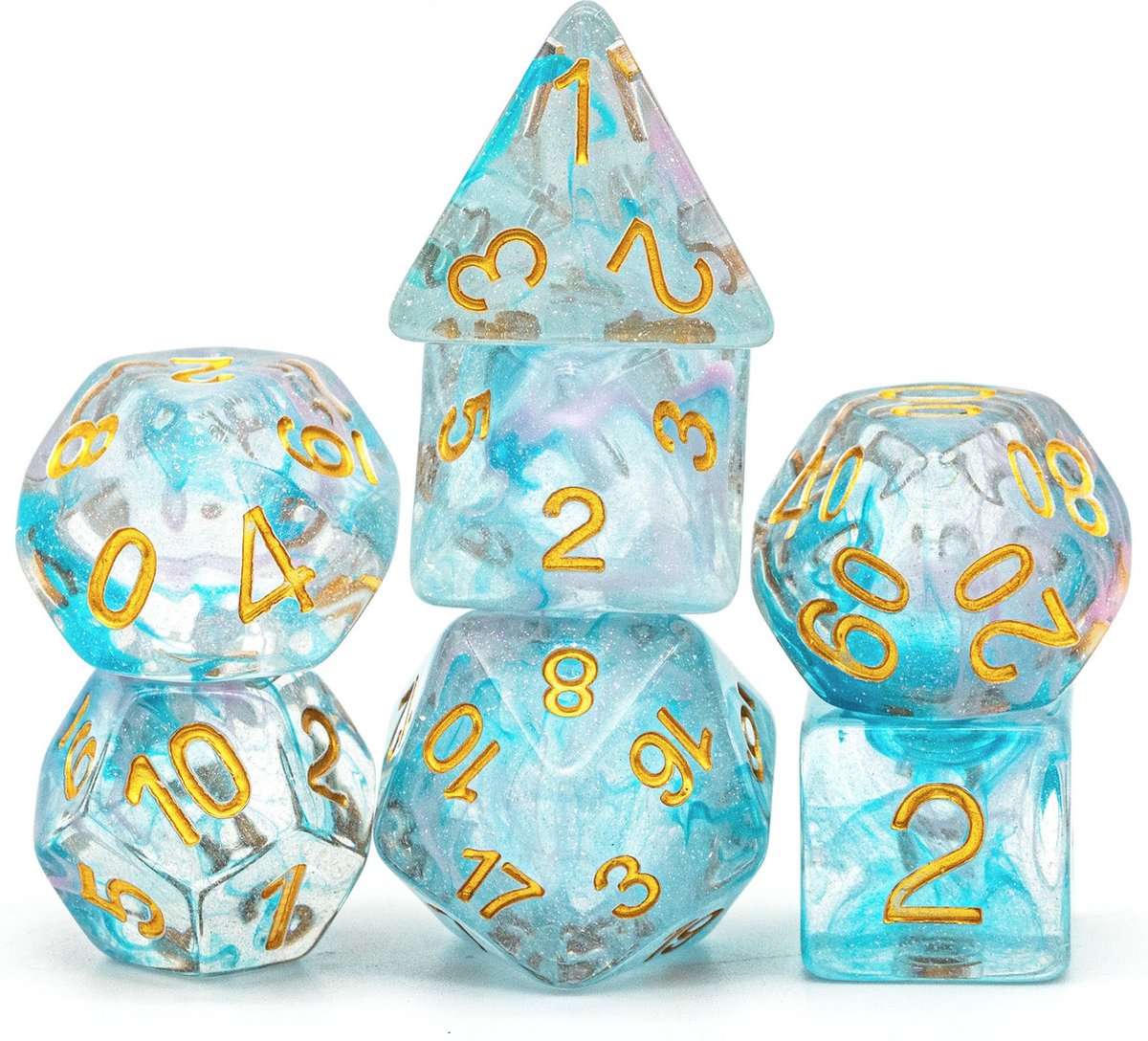 Lapi Toys - Dungeons and Dragons dobbelstenen - D&D dobbelstenen - D&D polydice - 1 set (7 stuks) - Blauw - Transparant