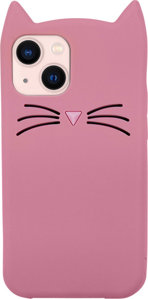 Peachy Schattige kat siliconen hoesje geschikt voor iPhone 13 - roze