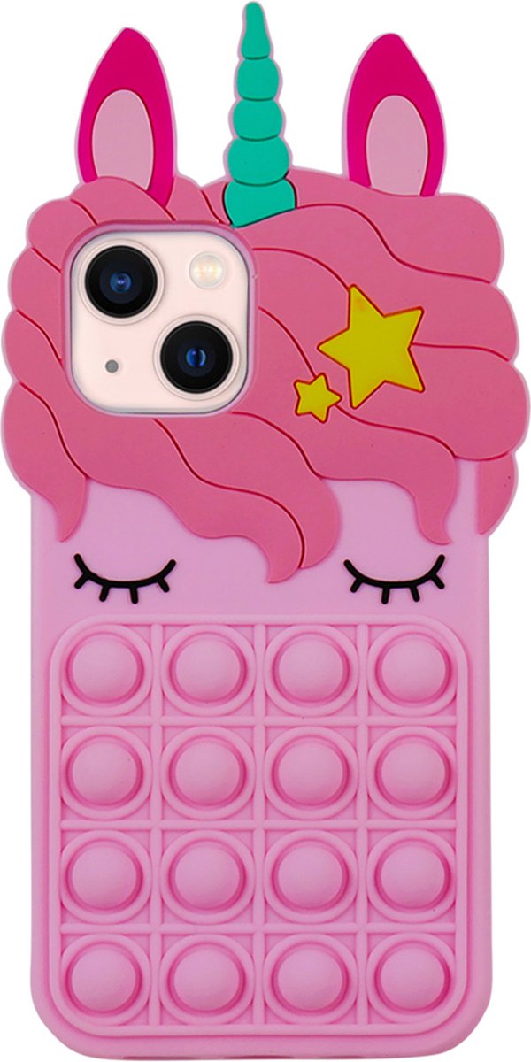 Peachy Unicorn Pop Fidget Bubble siliconen hoesje geschikt voor iPhone 14 - roze